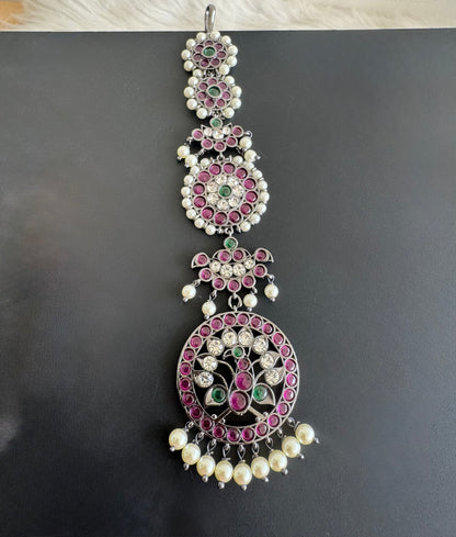 Black finish precious kemp-green-white pearl peacock tikka dj-51175