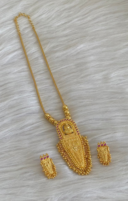 Gold tone kerala style pink stone nettipattam lakshmi necklace set dj-55006
