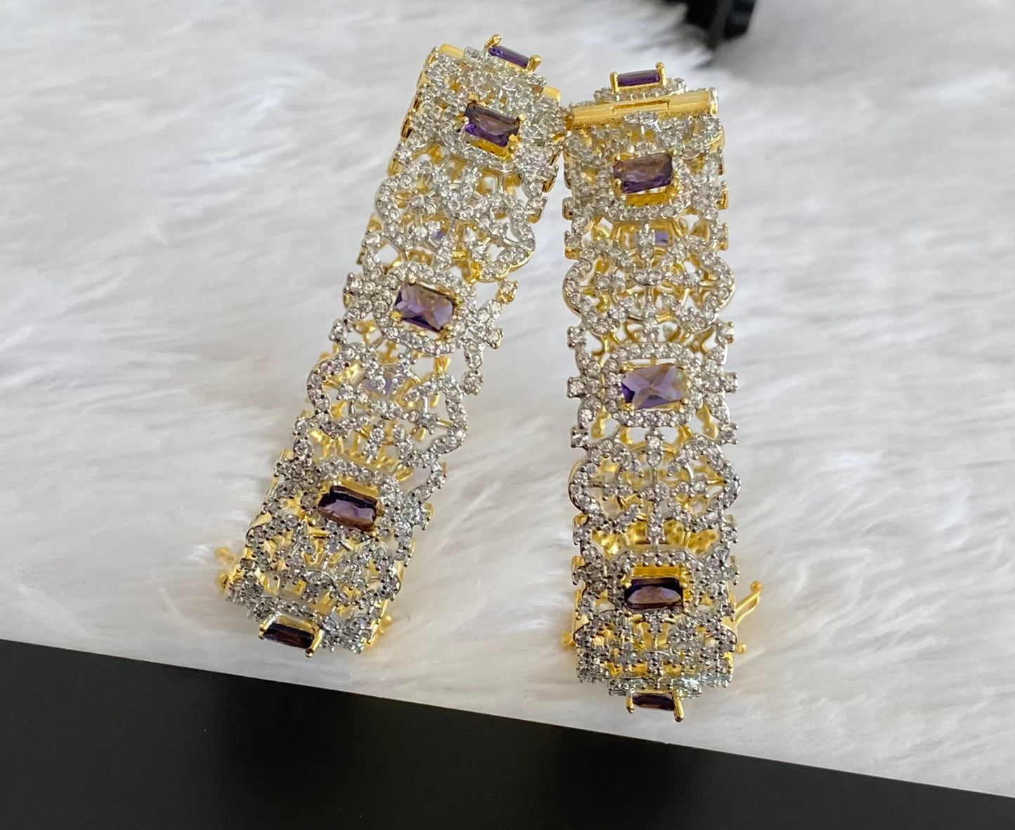 Two tone cz-purple block stone openable bangles(2.4) dj-53481