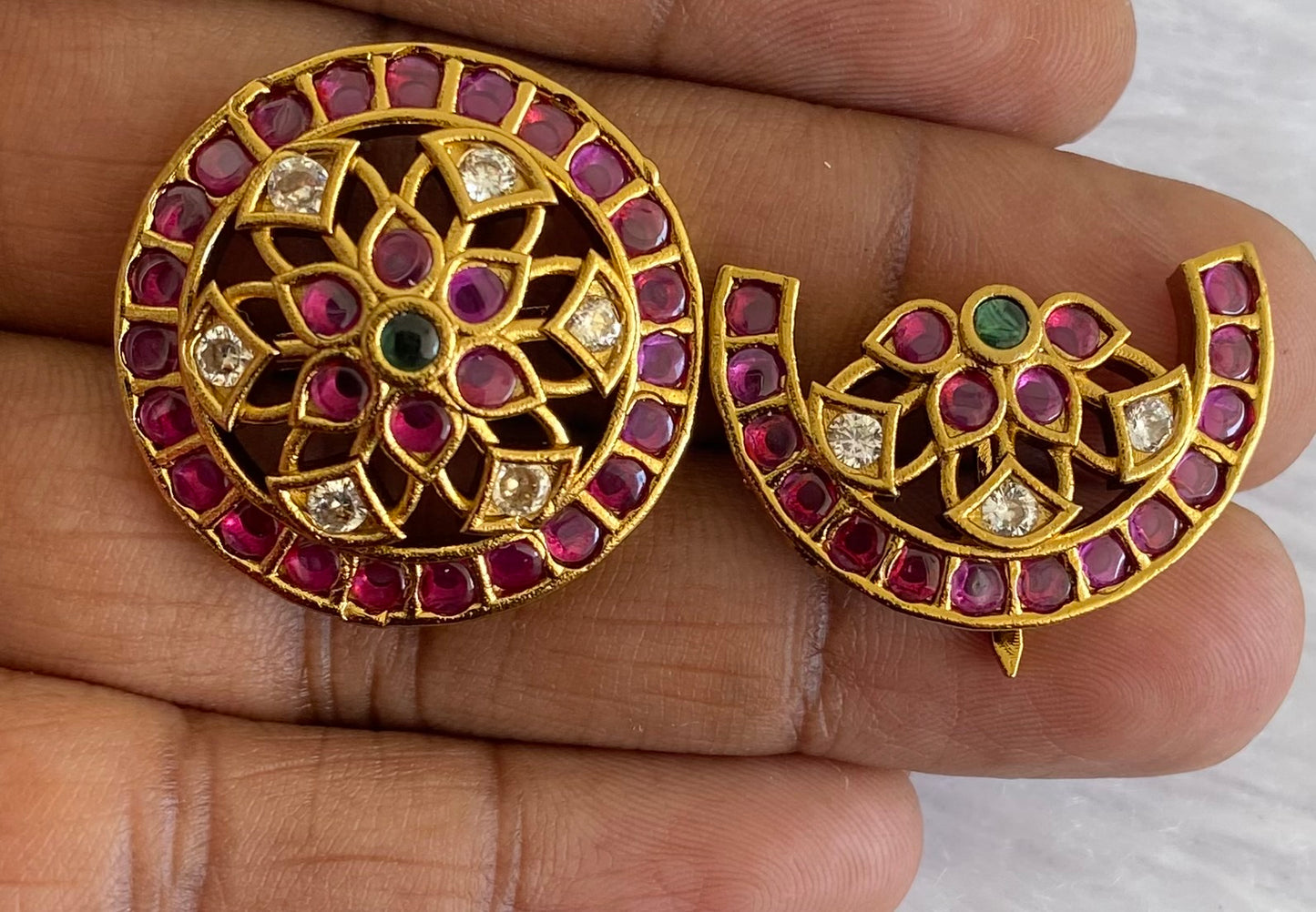 Antique gold tone small kemp-green-white sun moon hair jewel dj-53654