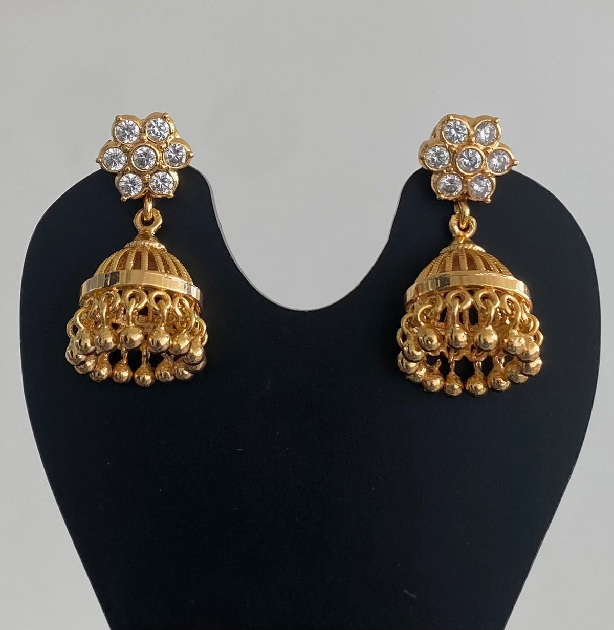 Gold tone white stone south Indian jhumkka dj-54896