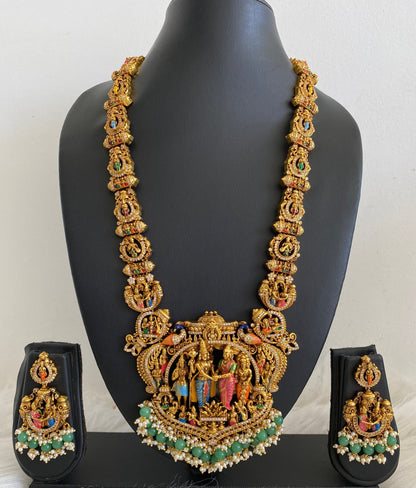 Matte finish green beaded meenakari srinivasa thirukalyanam haar set dj-54738