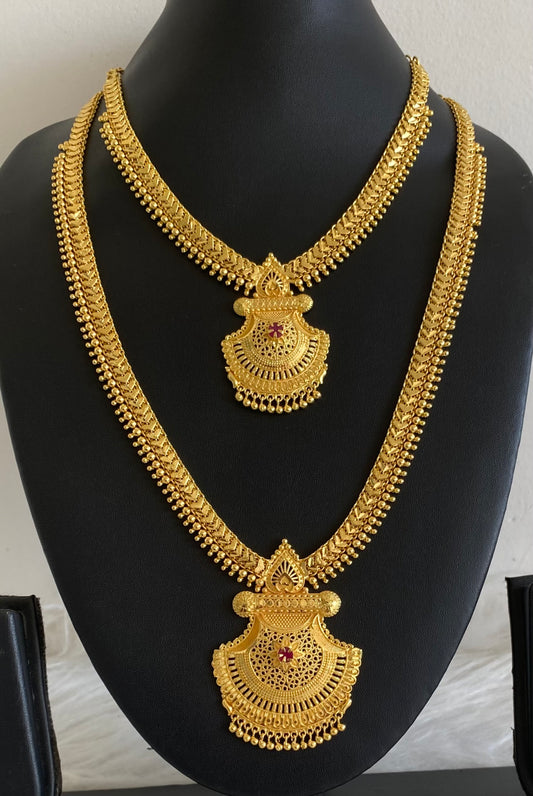 Gold tone ruby stone heart combo set dj-54285