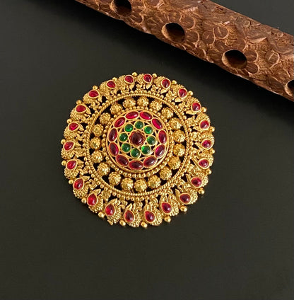 Antique gold tone kemp-green round hair jewel(rakodi)dj-53621