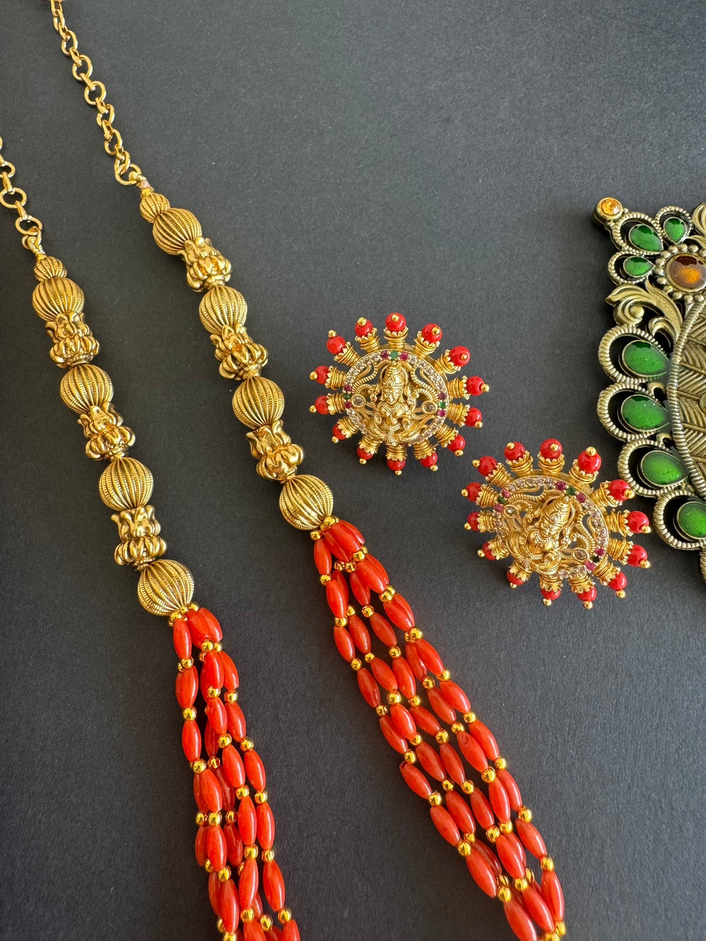 Matte finish coral beaded lakshmi necklace set dj-52083