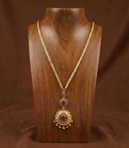 Gold tone 24 inches chain with green kerala style pendant dj-52632