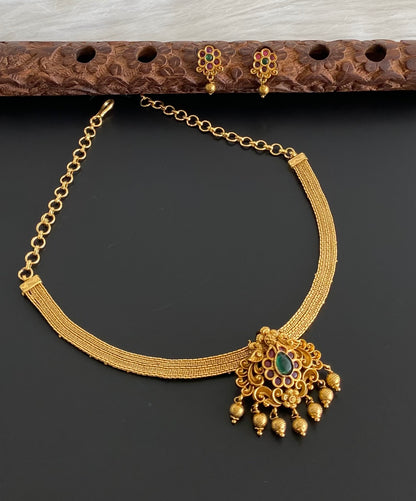 Antique gold tone kemp-green peacock necklace set dj-54262
