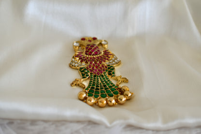 Antique gold tone pink-green kundan jadau Gandaberunda pendant dj-52598
