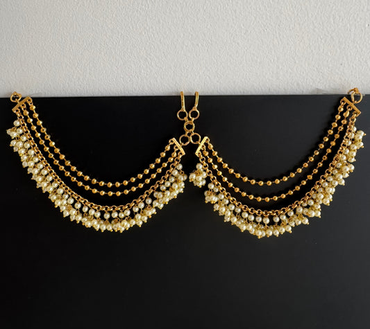 Antique gold tone pearl layer ear side chain dj-51358