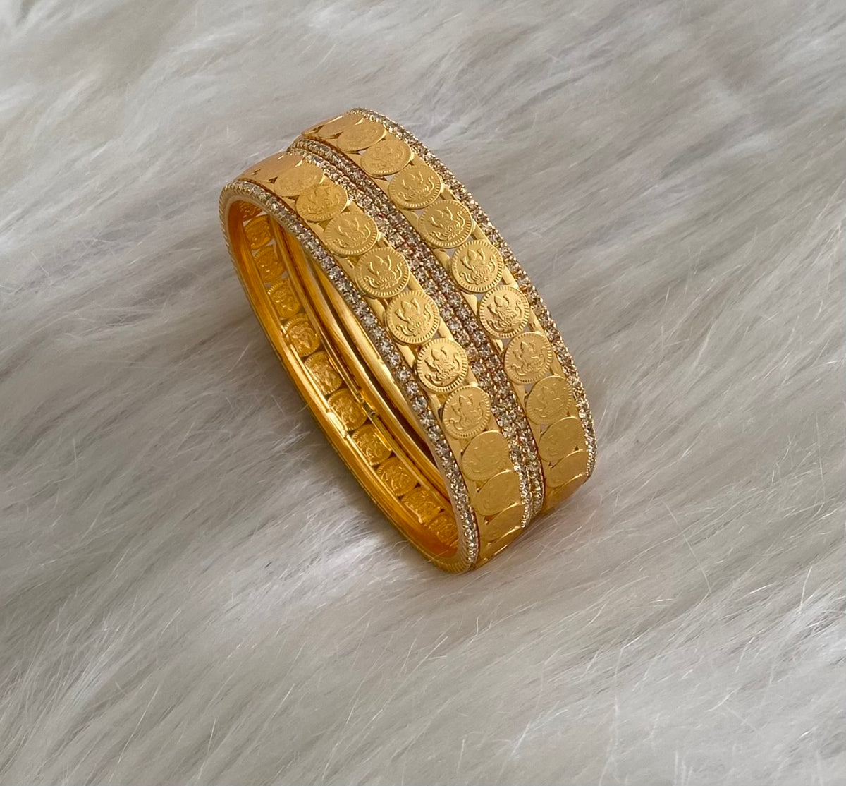 Gold tone white stone lakshmi coin bangles(2.6) Dj-54819