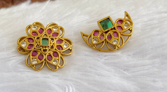 Antique gold tone small kemp-green-white flower sun moon hair jewel dj-53655