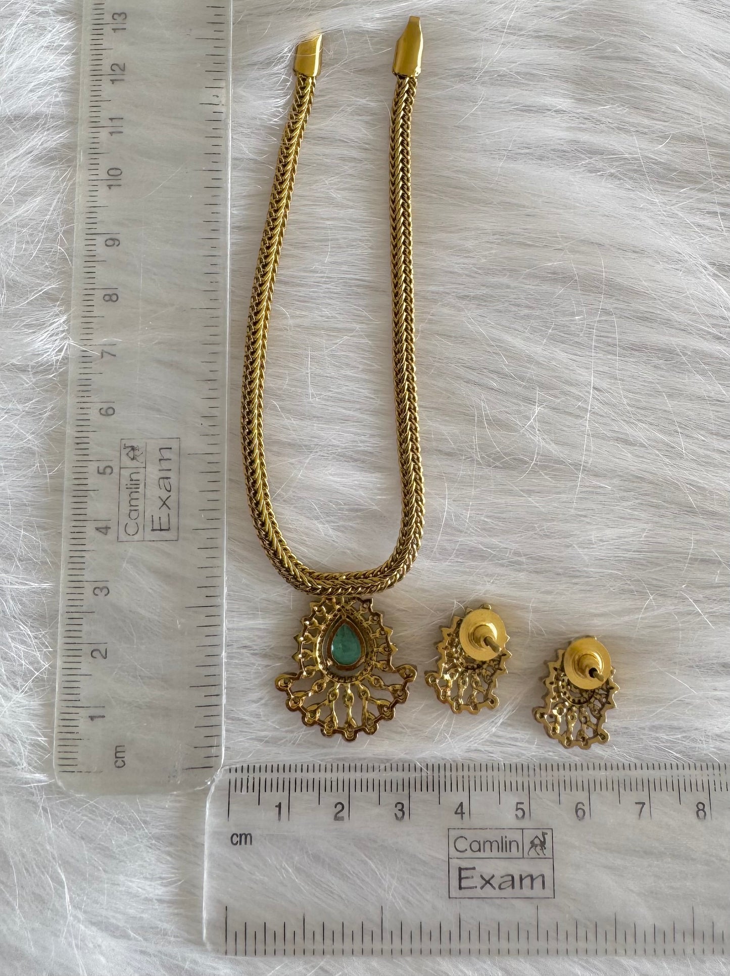 Antique gold tone cz light blue thilak stone necklace set dj-51210