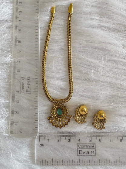 Antique gold tone cz light blue thilak stone necklace set dj-51210