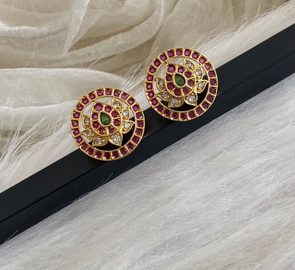 Matte finish kemp-green lotus round stud/earrings DJ27907