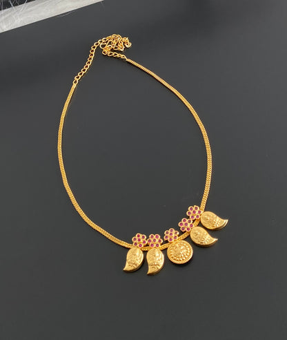 Gold tone pink stone mango lakshmi coin necklace dj-54616