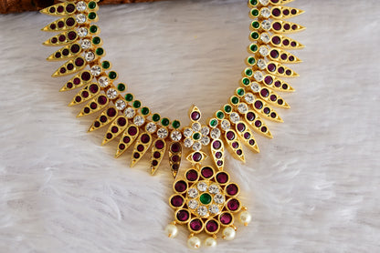 Gold tone precious kemp-green-white pearl mulla mottu big necklace dj-52259