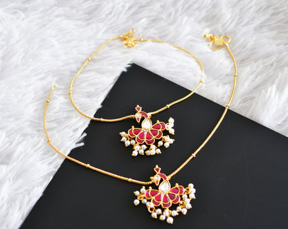 Gold tone pink-white peacock kundan jadau anklets dj-52399