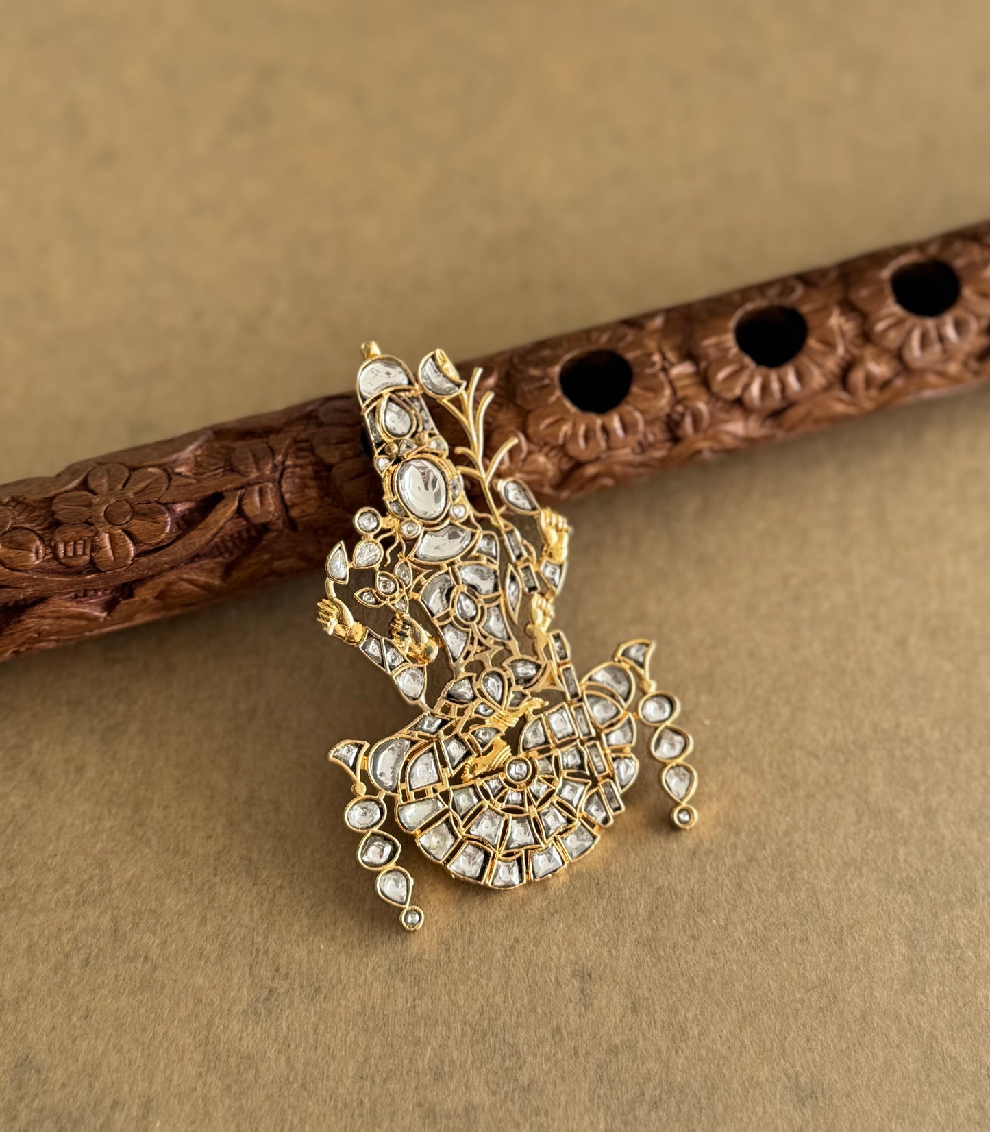 Gold tone white kundan jadau Kamakshi pendant dj-51592