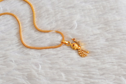 Gold tone 18 inches chain with pink-white stone vel-mayil pendant dj-51905