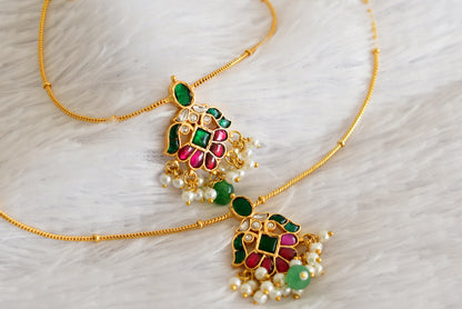 Gold tone pink-green-white kundan jadau anklets dj-52394