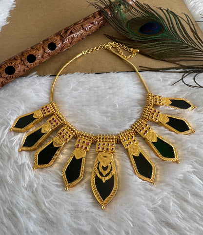 Gold tone green-pink kerala style nagapadam big necklace dj-51719
