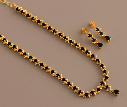 Gold tone AD black necklace set dj-53303