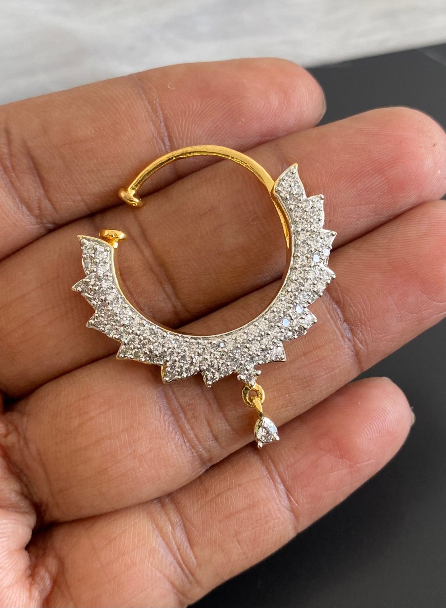 Two tone cz white nose pin dj-53825