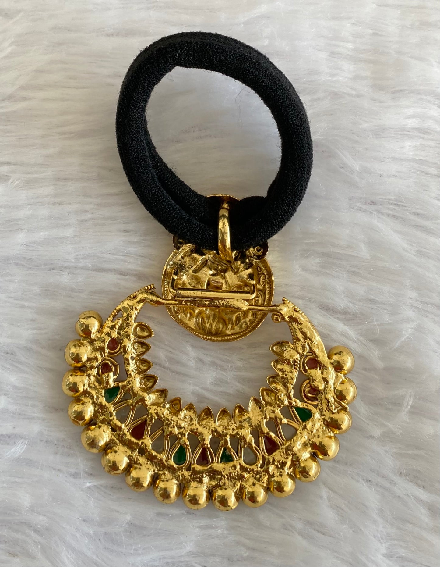 Antique gold tone lakshmi pink-green-white pearl hair band dj-52940