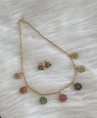 Antique gold multicolor stone necklace set dj-54414