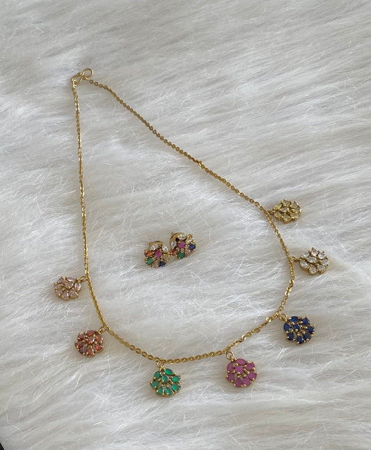 Antique gold multicolor stone necklace set dj-54414