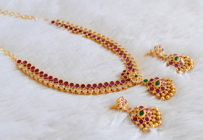 Matte finish white-ruby-green double layer attigai/necklace set dj-53178
