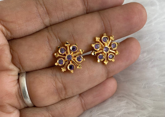 Gold tone purple stone flower stud/earrings dj-54900