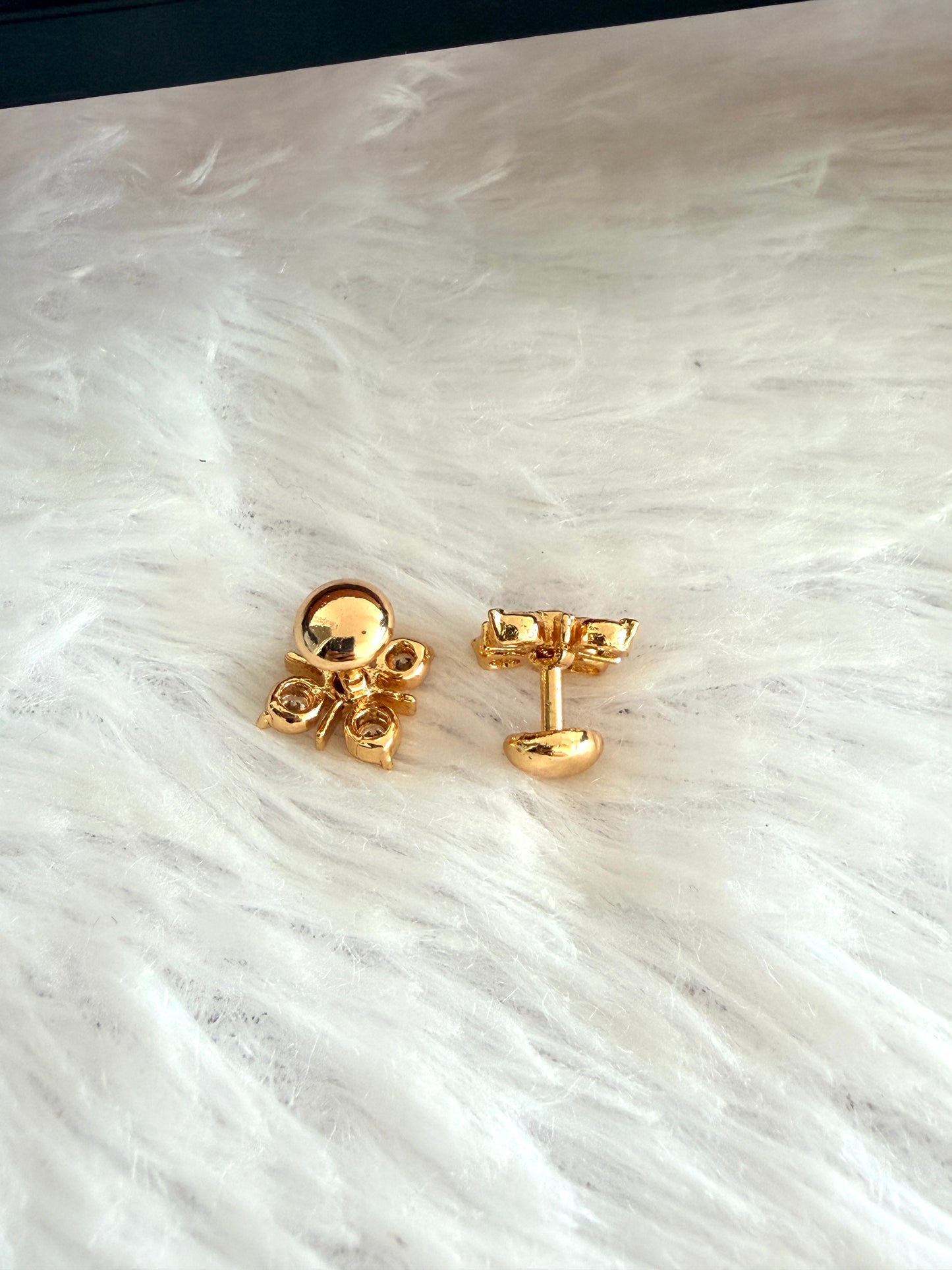 Gold tone AD pink-white flower stud/earrings dj-53280