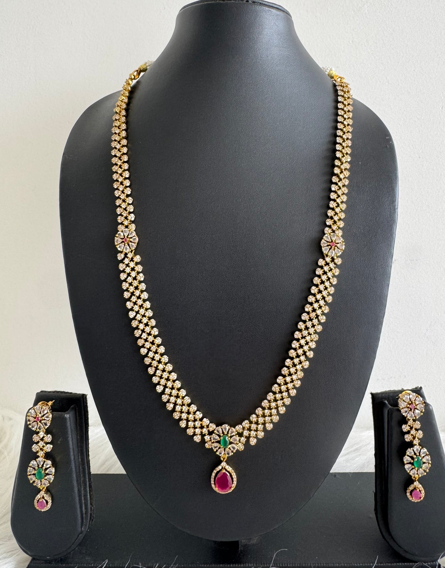 Antique gold tone cz ruby-green flower haar set dj-51235