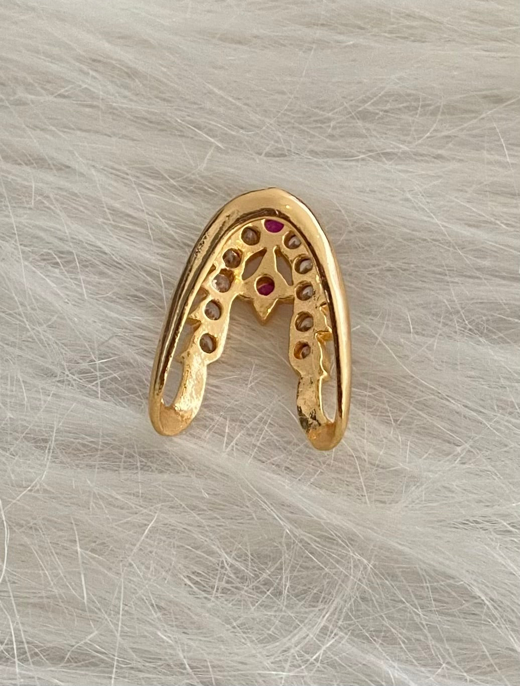 Gold tone pink-white AD south indain vanki finger ring dj-53857