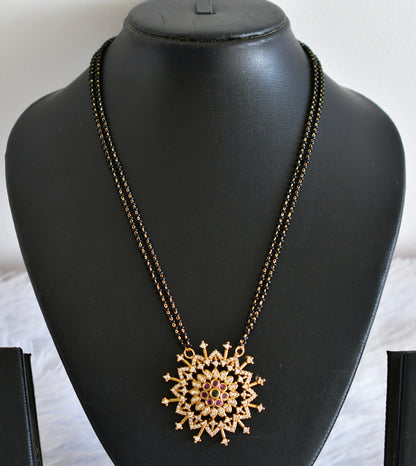 Antique gold tone cz pink-green 18 inches flower mangalsutra set dj-52344