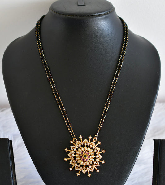 Antique gold tone cz pink-green 18 inches flower mangalsutra set dj-52344