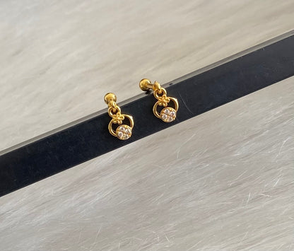 Gold tone cz white stone bugadi screw earrings dj-55126