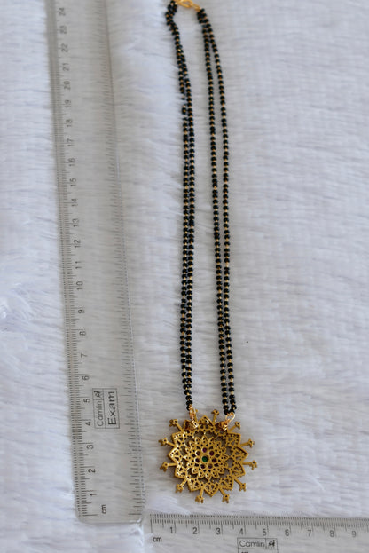 Antique gold tone cz pink-green 18 inches flower mangalsutra set dj-52344