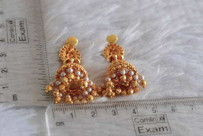 Gold tone kerala style pearl lakshmi jhumkka dj-51808