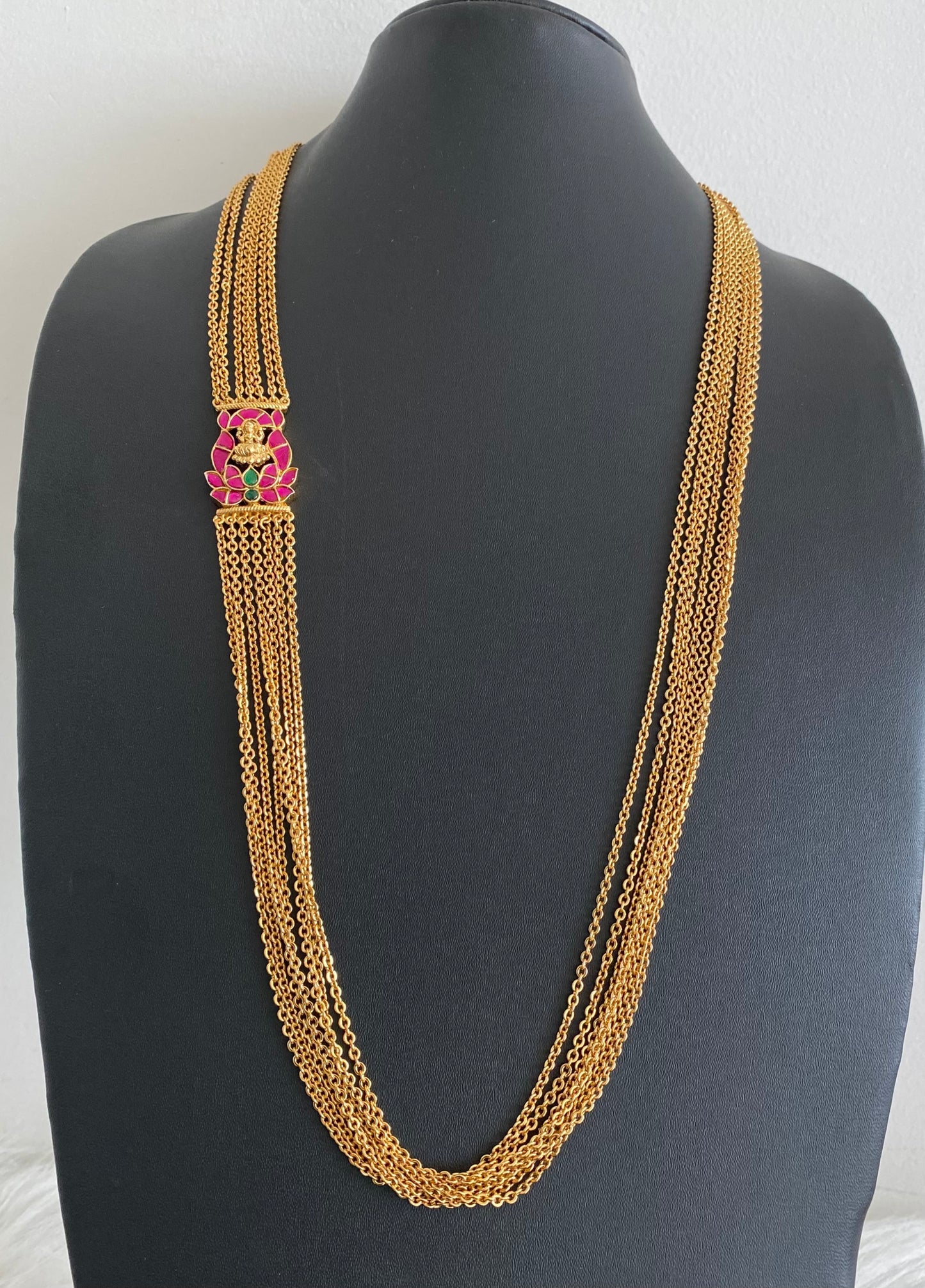 Antique gold tone lakshmi kundan jadau mugappu chandra haar dj-54188