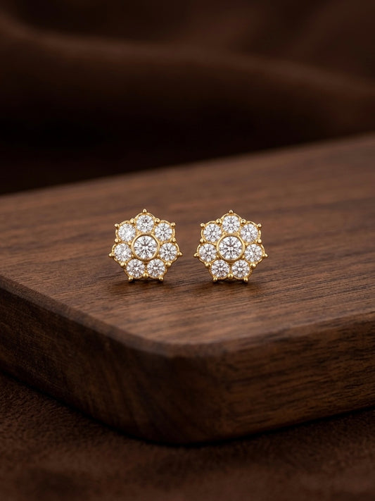 Gold tone AD white flower stud/earrings dj-53279