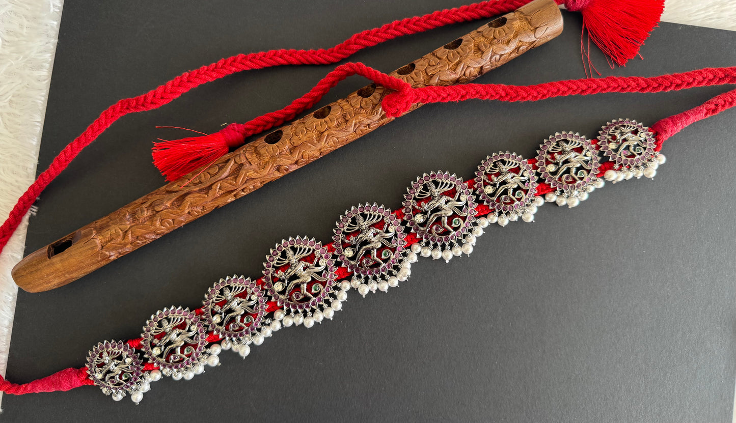 Black finish precious kemp-green-white pearl Shri Natarajar waist band dj-52272