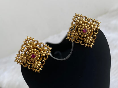 Antique tone pink stone flower stud/earrings dj-53563