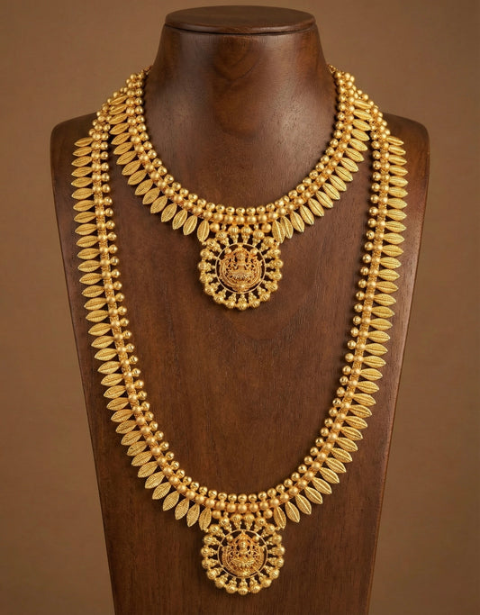 Matte Gold tone kerala style Lakshmi combo set dj-51648