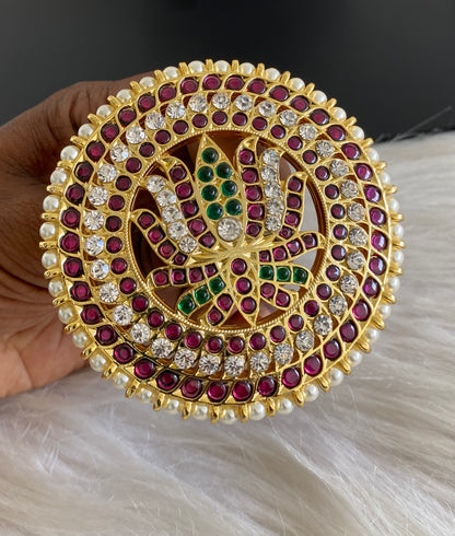 Gold tone precious kemp-green-white pearl round lotus hair jewel(rakodi)dj-54709