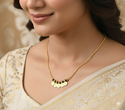 Gold tone Lakshmi coin karimani mala short chain dj-37817