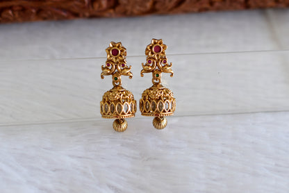 Antique gold tone kemp-green peacock jhumkka dj-51931
