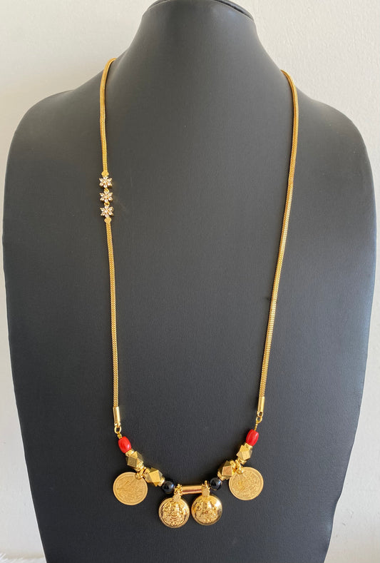 Gold tone 24 inches white flower mugappu with coral-black beads lakshmi coin mangalyam dj-52998