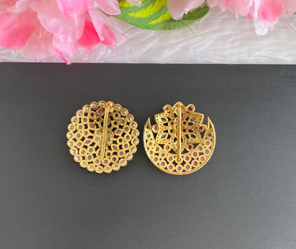 Antique gold tone cz kemp-green flower sun moon hair jewel- Dj-51350